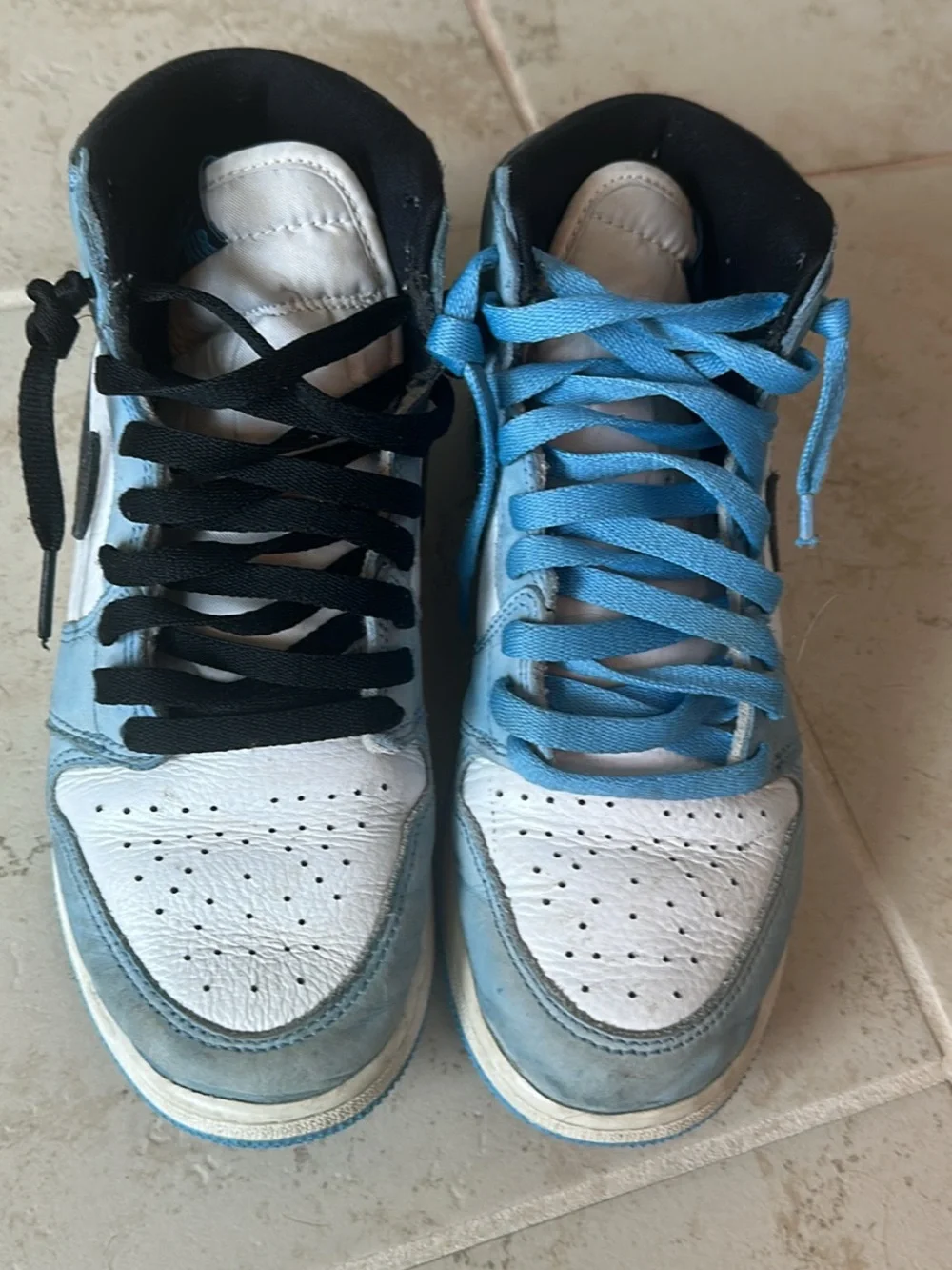 Youth Nike Casual High-Top Sneakers in White and Light Blue
